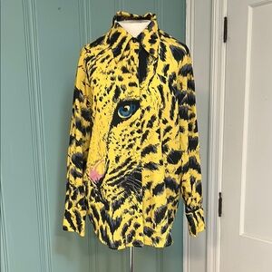 Leopard Print Yellow Polyester Blouse